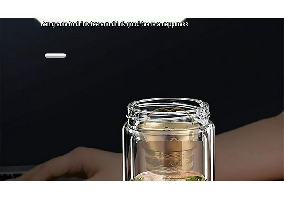 Titanium Lid Double-Layer Glass Tea & Water Separation Mug with One-Button Open - Portable Business Cup for Men