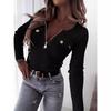 Fashion Knitted Slimming Long Sleeve Hooded Zipper Top Women's T-shirts