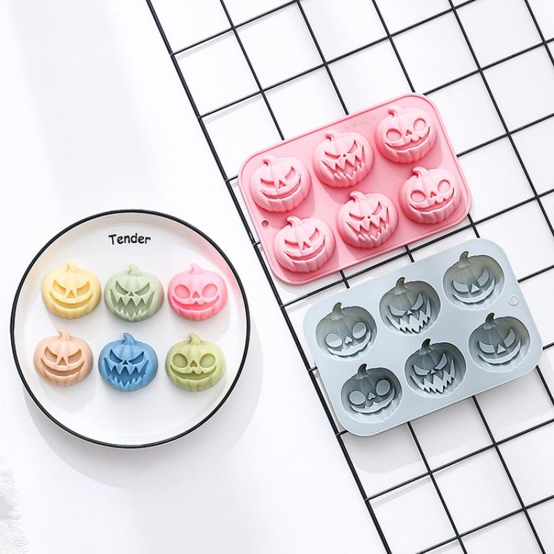 6-in-3 Pumpkin Shaped Silicone Mold Halloween Cake Mold Handmade Soap Chocolate Mold Used for Halloween Decoration