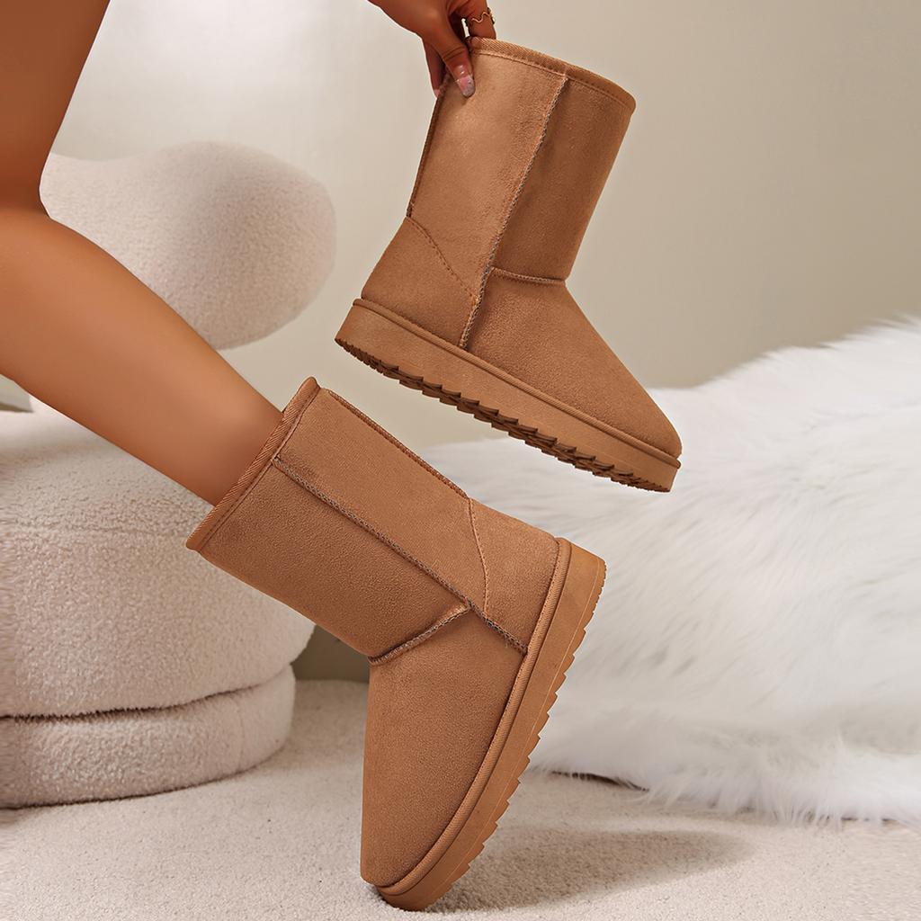 Winter New Style Leather High Snow Boots Female Sheep Fur One Long Boots with Wool Thickened Non-slip Snow Cotton Platform Boots