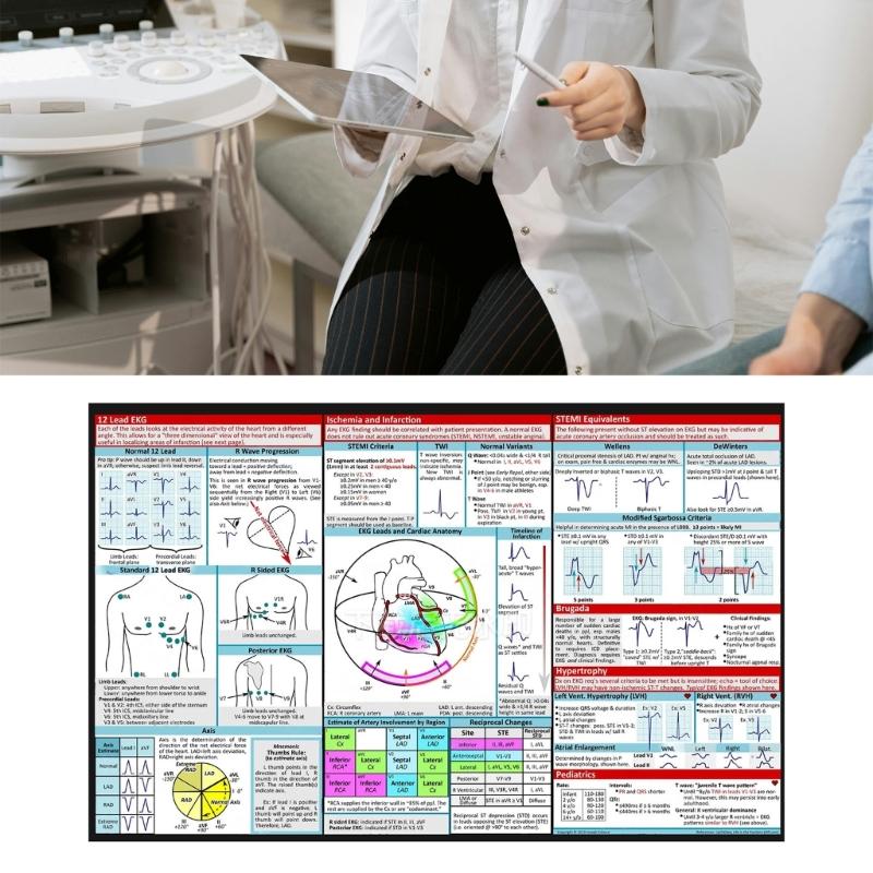 Professional Electrocardiogram Instruction Poster Double Side EKG Pocket Guide Reference for Students Nurse Doctor