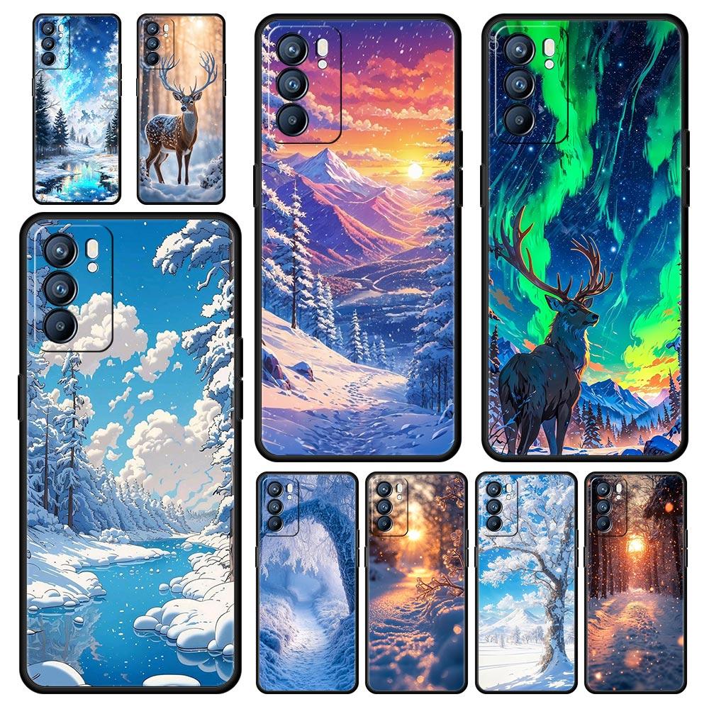 Landscape Winter Light Snow Case For Oppo Reno13 Reno12 Reno11 F Reno10 Pro A54 5G Find X5 A53 A52 A9 A17 4G A79 A80 A98 Cover