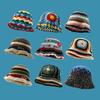 Cute Dopamine Wind Japanese Handmade Crochet Knitted Bucket Hat Rainbow Rhombus Plaid Wool Bucket Winter Basin Hat Bucket Hat