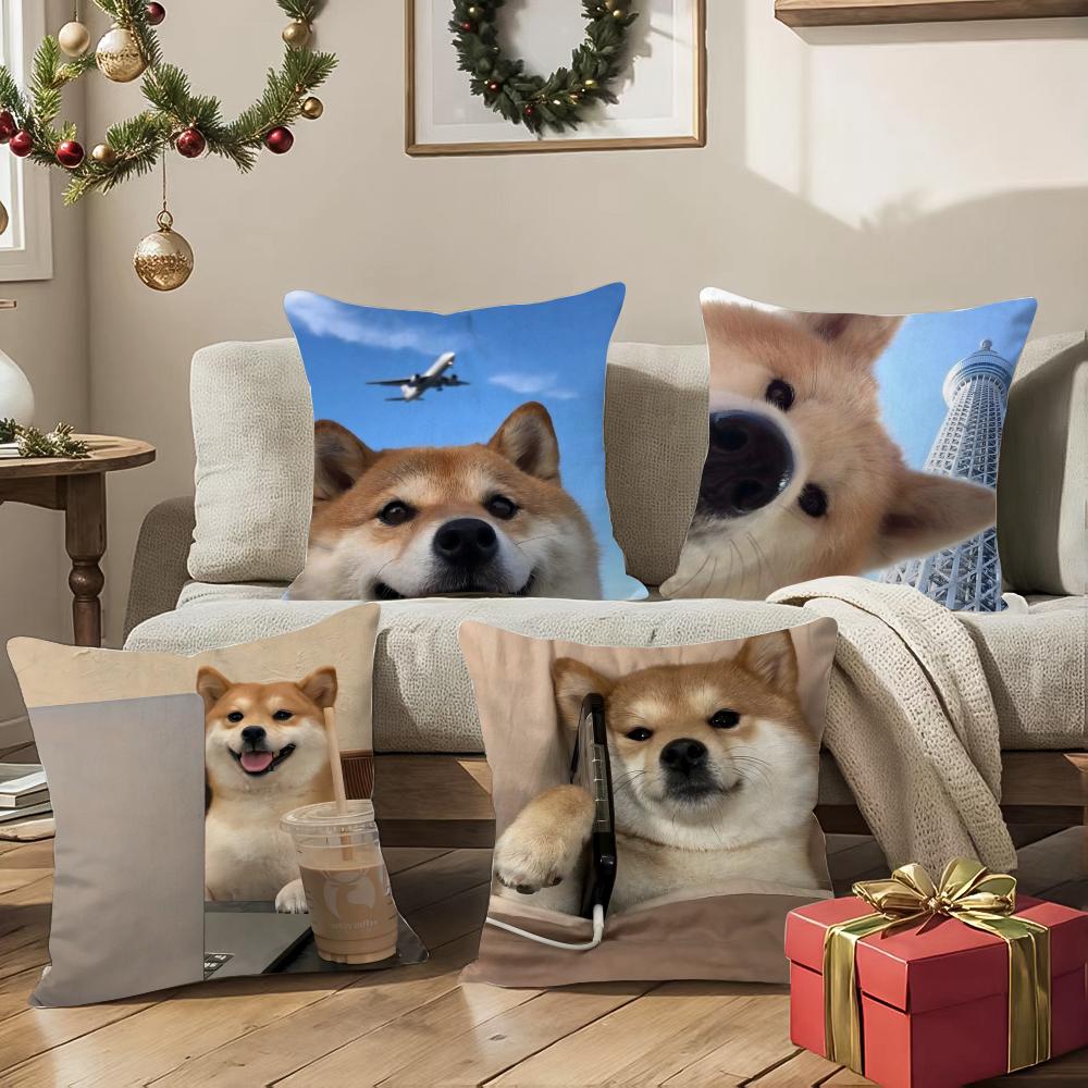 Cute Shiba Inu Meme Emoticons Pillow Case Double-Sided Printing Short Plush Sofa Cushion Cover Bedroom Bedside Pillow