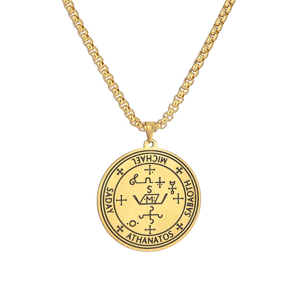 Edelstahl Siegel des Erzengels Michael Halskette Schutz Talisman Athanatos Sabaoth Okkultes Amulett Anhänger Schmuck