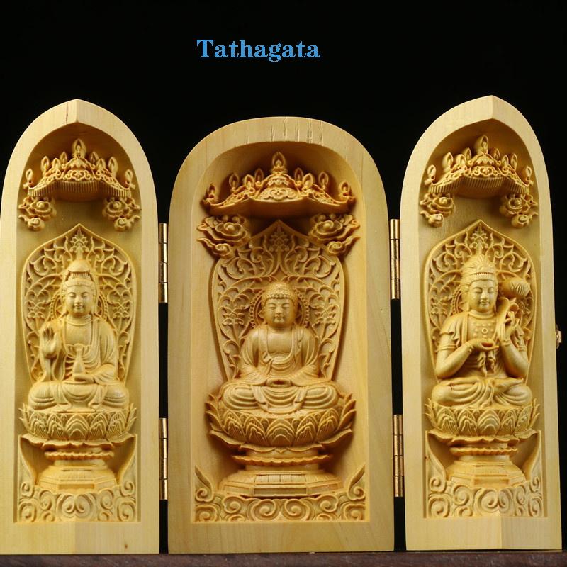 Dřevořezba Bůh bohatství Guanyin sochy a figurka Skládací přenosný Domov Místnost Kancelář Bohatství Štěstí Feng Shui Dekor