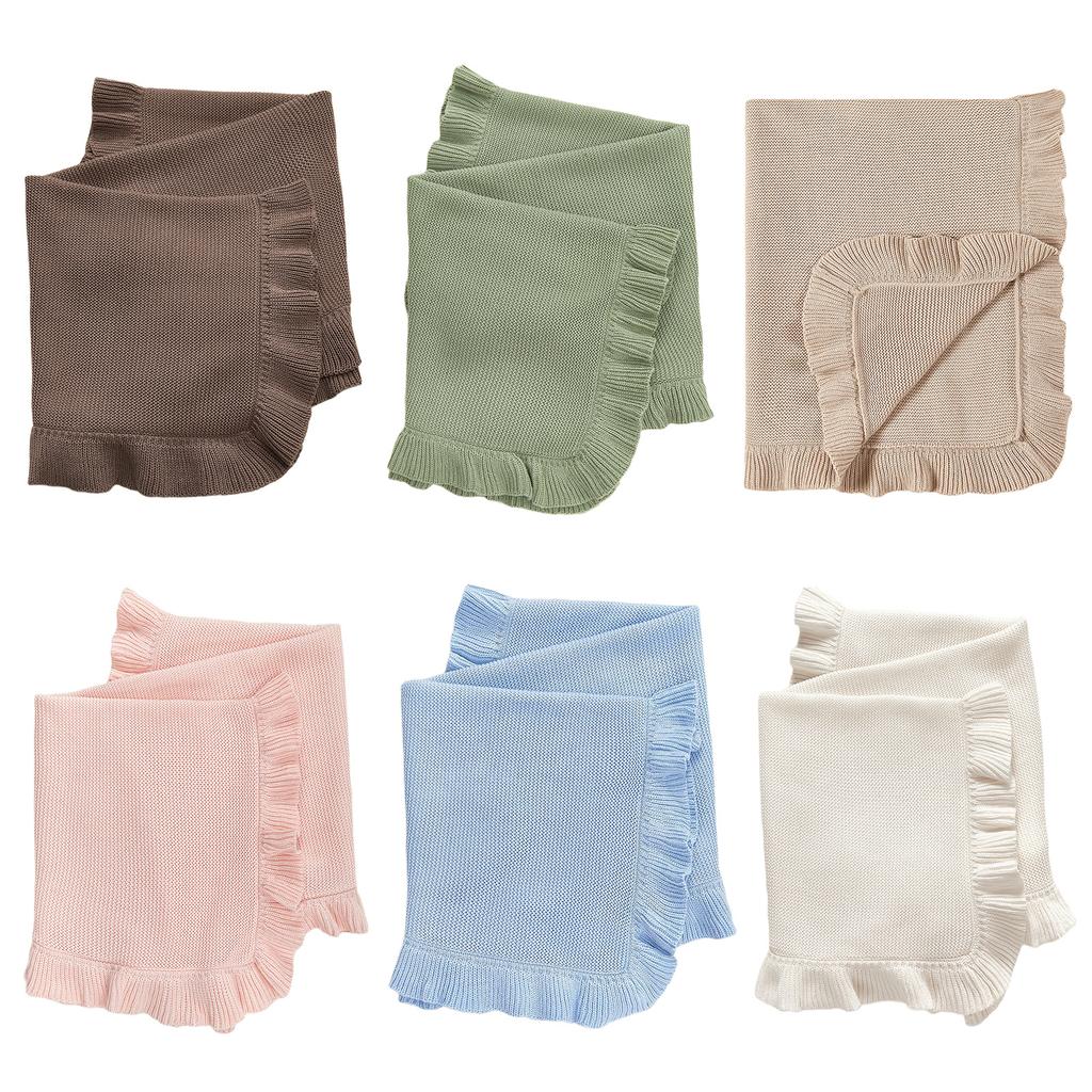Autumn Winter Blanket Baby Lotus Leaf Edge Blanket Comfortable Cotton Knitted Strollers Cover Children's Bed Throw