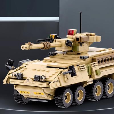 Non-Toxic Ww2 Military M1128 Mobile Gun Tank Building Blocks P-51 Fighter Bricks Puzzle Toys Soldier Armored Car Model Adult Children Gift