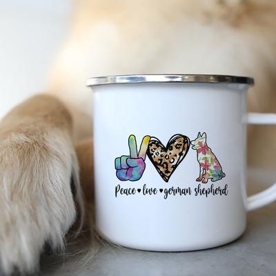 Coffee Tea Mugs Camping Adventure Beer Drink Juice Cups German Shepherd Print Creative Enamel Mug Handle Love Dog People Gifts