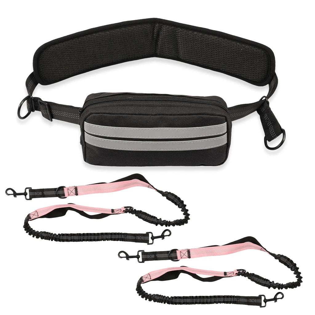 Hands Free Dog Leash for Running Walking Reflective Leash with Waist Bag Retractable Traction Rope for Running Walking Jogging
