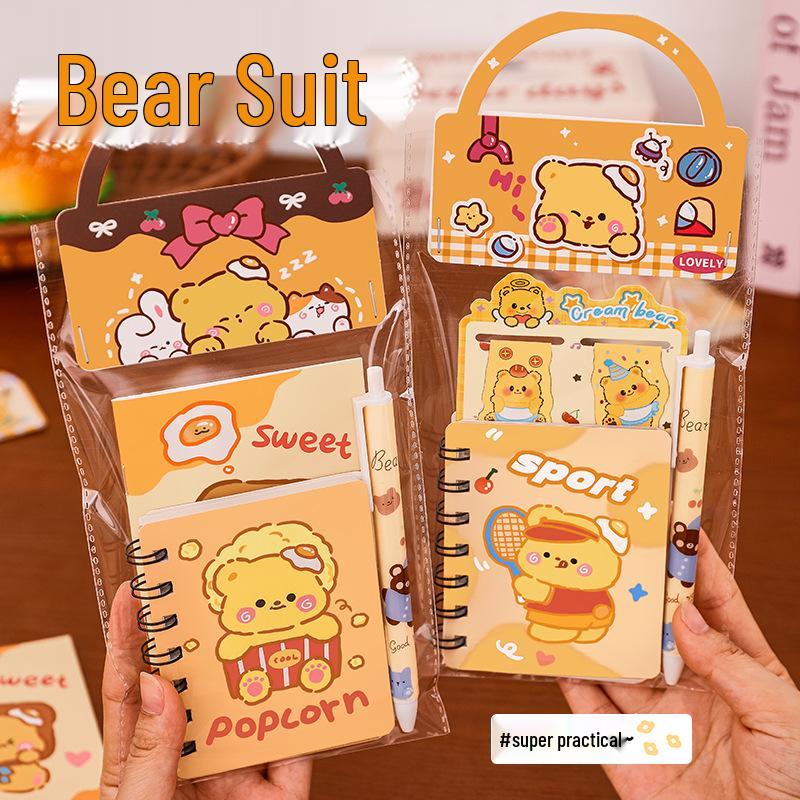 Vanillegelbes kleines Bären-Schreibwaren-Set: Süße Cartoon-Geschenkbox für Grundschüler