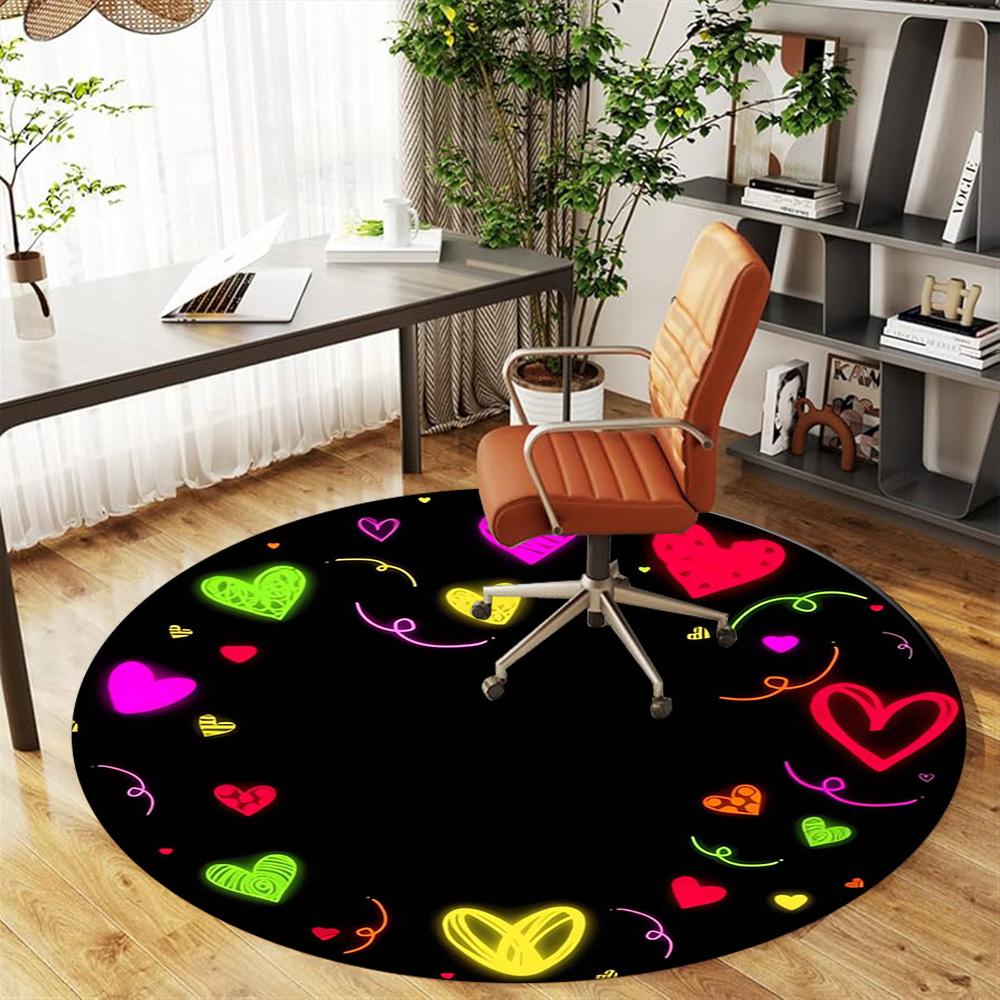 1pc Heart Circle Round Chair mat Area Rug - Non-Slip, Floor Mat for Office, Bedroom, home decor Christmas Gift p0811081