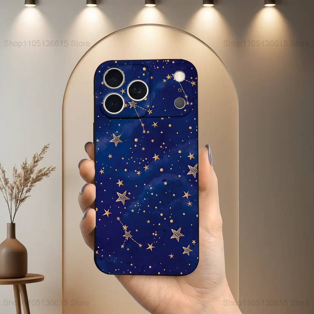 

Красивый чехол для телефона со звездным небом для iPhone 17,16,15,14,13,12,11 Plus,Pro Max,XS,X,XR,SE,Mini,8,7, Мягкий силиконовый черный чехол iPhone16e