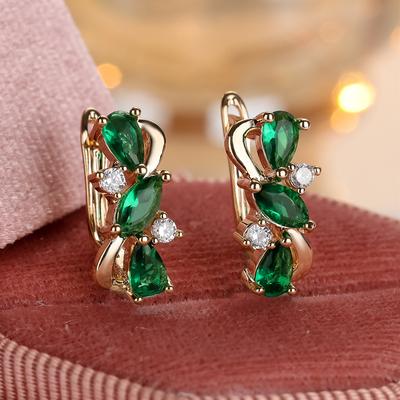 Shiny Teardrop Marquise Cut Red Green Blue Zircon Drop Earrings for Women Luxury Gold Color Daily Versatile Jewelry
