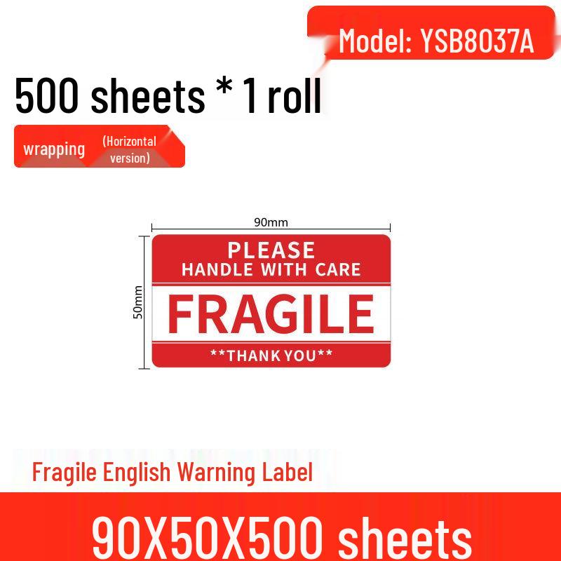 Caution: Fragile Handle with Care Stickers - English & Chinese, 90x50mm, Glass Transport Warning, Do Not Crush