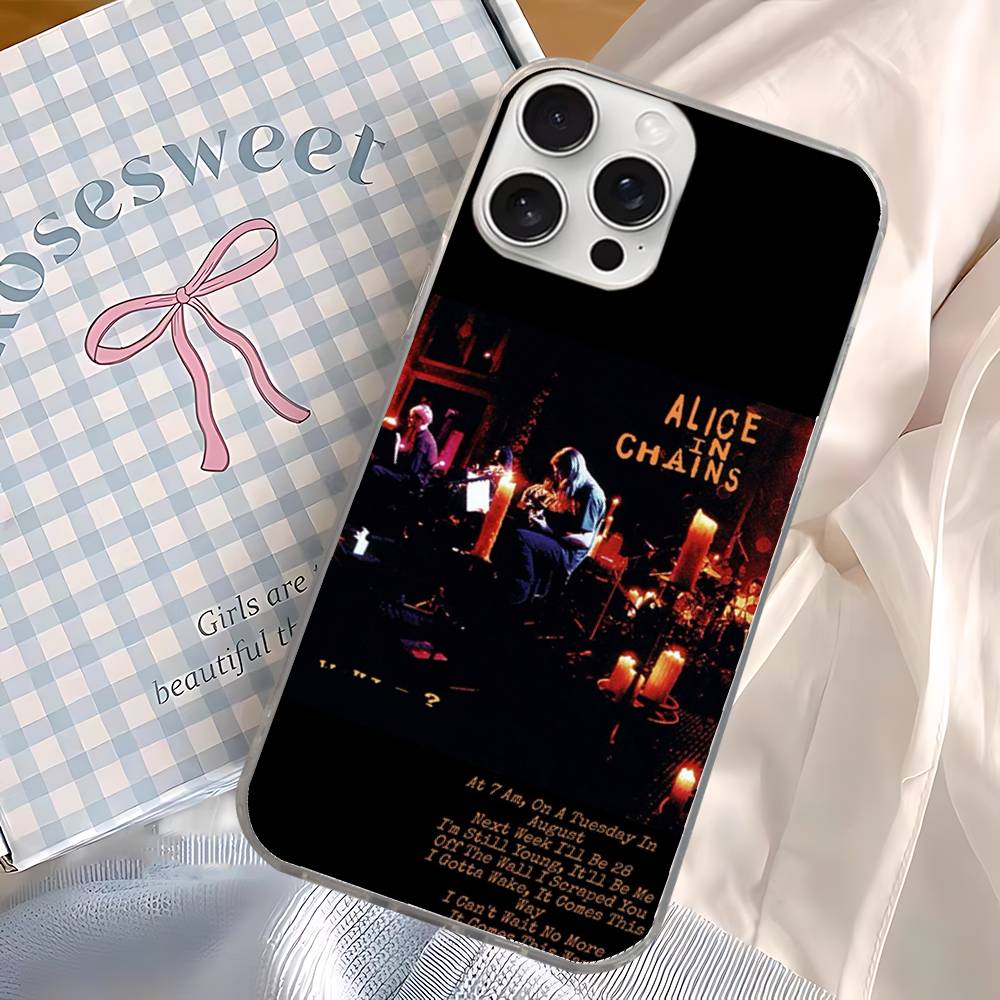 A-Alice I-In C-Chains For iPhone 17 Air 16 15 14 13 12 11 Pro Max Plus Phone Case Silvery Satin Glossy Surface