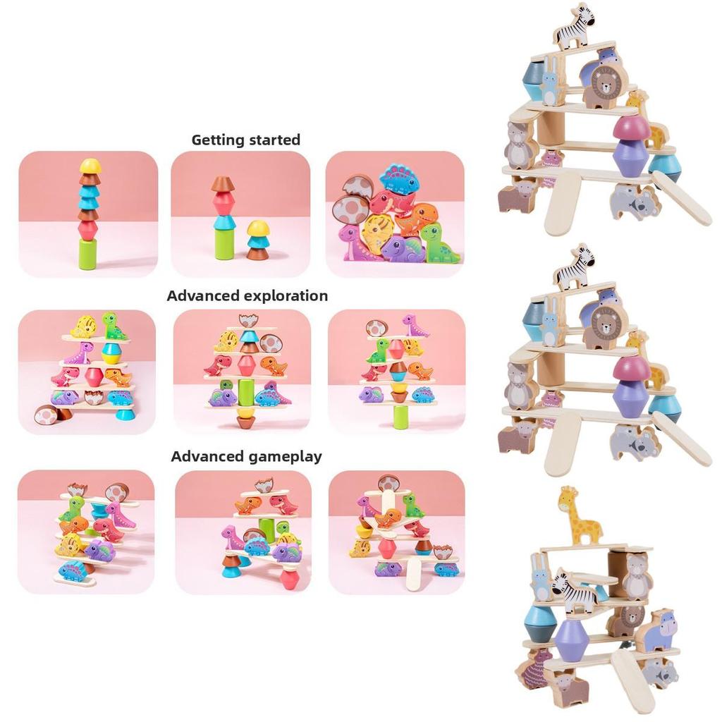 Wooden Animal Stacking Toy With Water Based Paint For Child Development And Parent Child Interaction