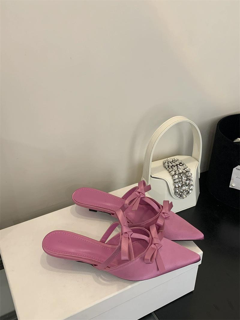 

Остроносые тапочки на тонком каблуке пустые тапочки весна 2025 новый лук мода пригородные женские туфли тапочки 39 розы красного