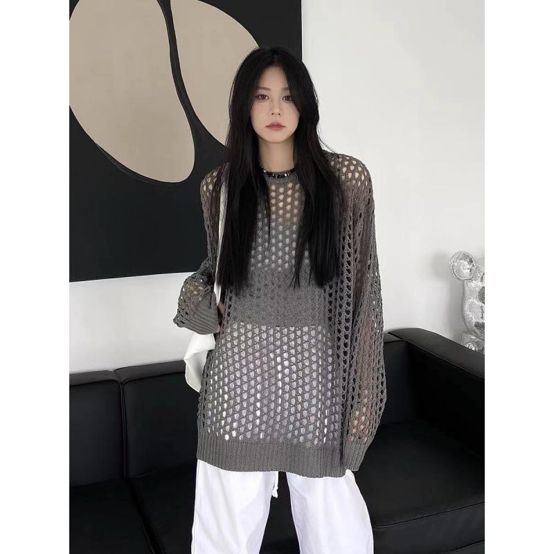 2025 Women's Korean Knit Hollow-Out Sun Protection Cardigan - Summer Thin, Loose Long-Sleeve Design