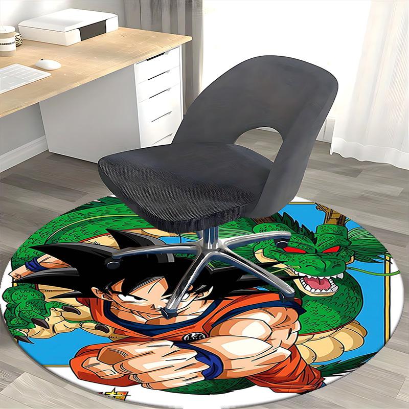 1pc Dragon Ball Z Goku & Shenron Anime Cartoon Design Round Carpet Office Chair Mat, NonSlip Rug for Home Decor, Living Room, Bedroom