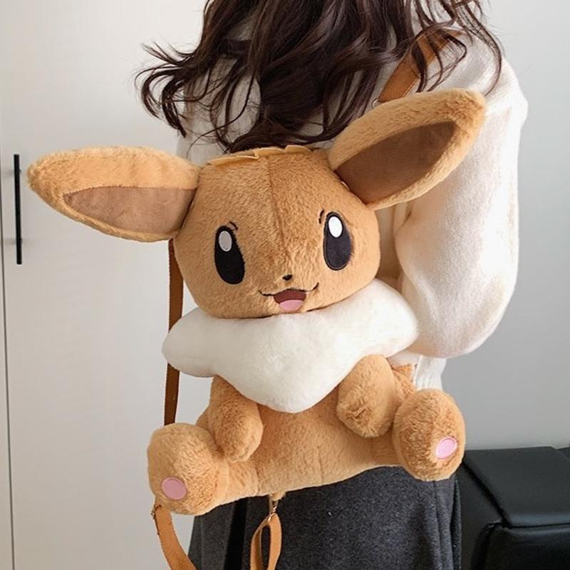 Eevee Pikachu Plush Toys Knapsack Charmander Plushie Anime Backpack Birthday Pokemon Snorlax Gift for Kids Xmas Bag белый