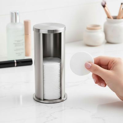 Porta Cottoni Cosmetici Dispenser in Acciaio Inossidabile Rotondo Organizer Rimuovi Trucco Contenitore Cottoni Trucco