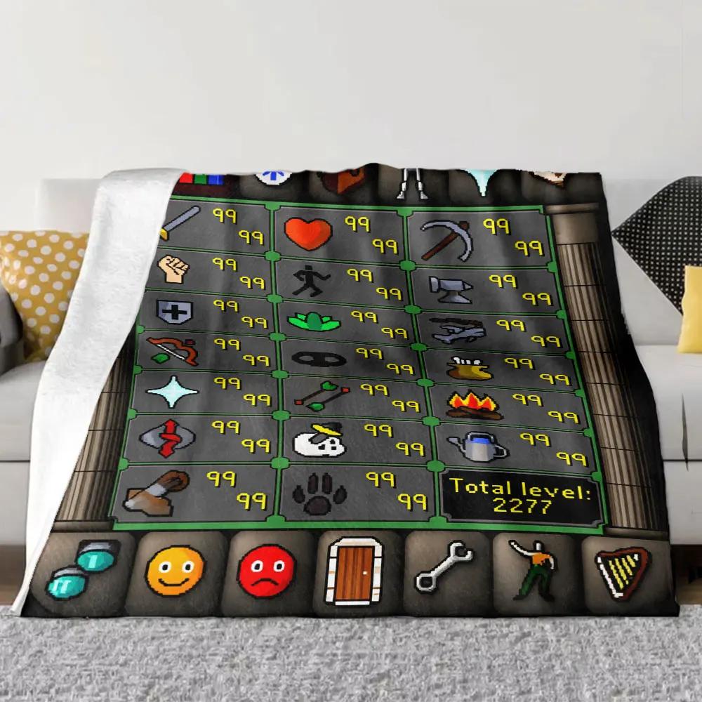 Runescape Max Skill Flannel Blanket Single Sided Print Soft Flannel Blanket Bedroom Living Room Couch Decor Nostalgic Gamer Gift