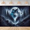 Wolf-themed Birthday Party Decorations, Backdrop with Northern Lights, Moon and Howling Wolf, Artistic Background3461
