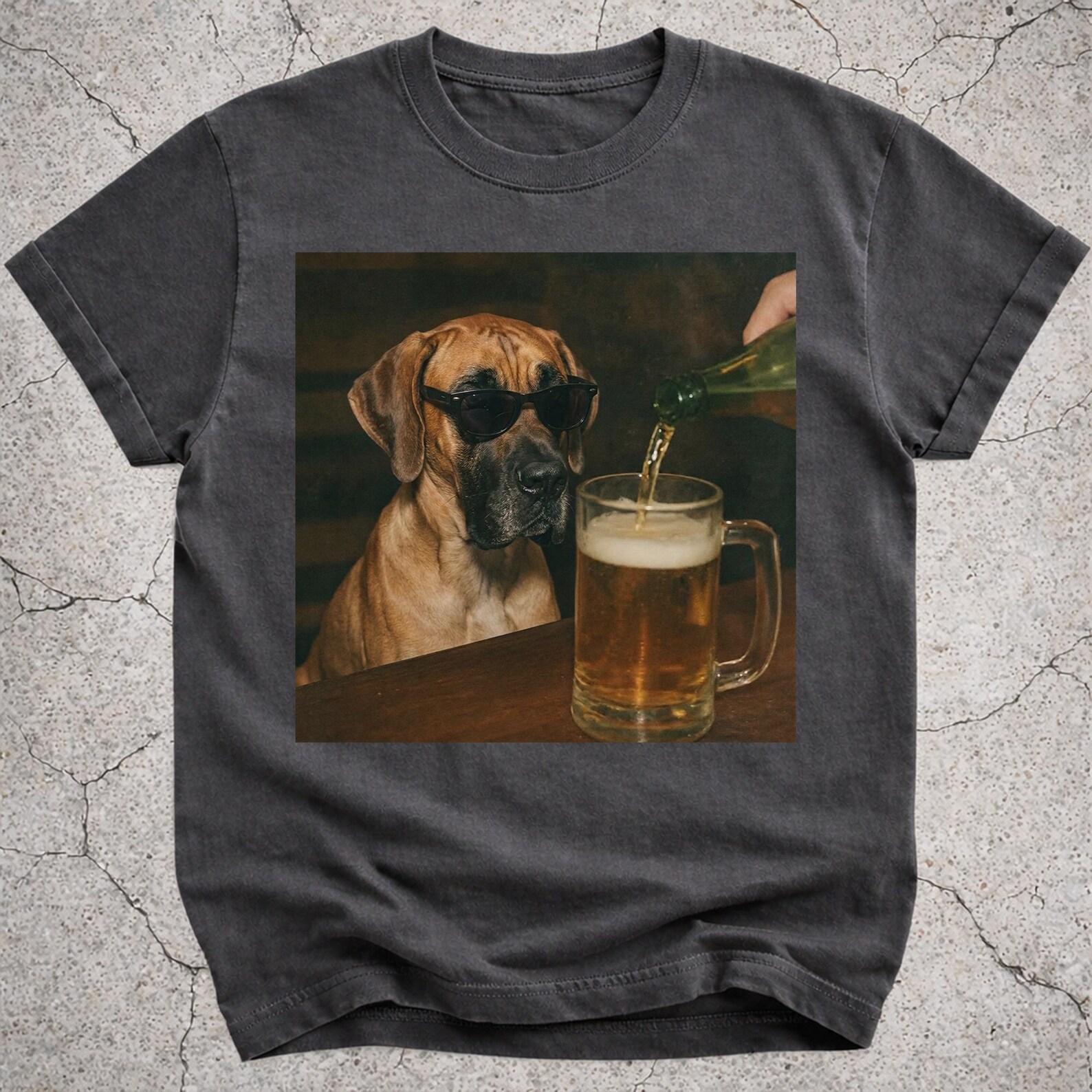 Fawn Great Dane Drinking Beer Shirt, Funny Great Dane Dog Meme T-Shirt, Beer Lover Gift, Great Dane Owner Vintage Tee, Silly Novelty Shirt M
