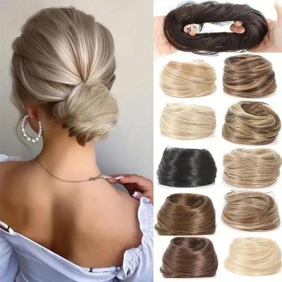 Unordentlicher Gerader Chignon Dutt Haarteil Synthetisches Haar Natürlicher Pferdeschwanz Donut Hochsteckfrisur Haarteil Haargummis für Damen
