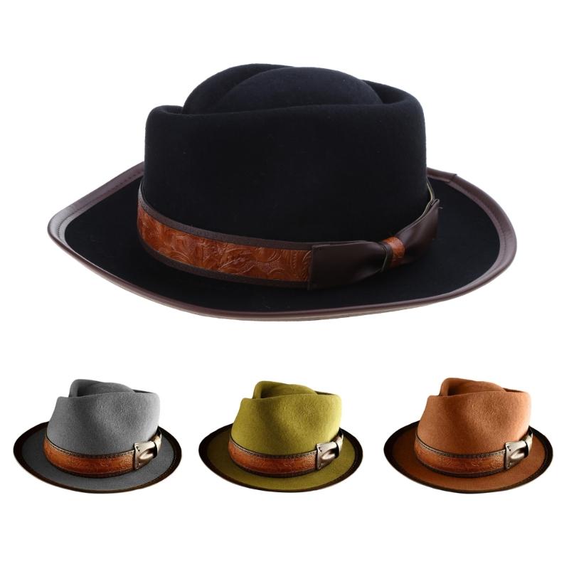 Vintage Fedora Boater Hat Top Hat Victorian Age Wool Short Brim Top Hat Old-fashioned Magician Hat for Ladies
