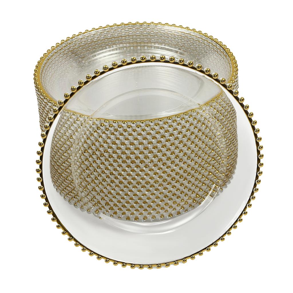25Pcs 13Inch Plastic Round Dinner Plate with Gold Beaded for Home Wedding Kitchen Birthday Shower Party Dinner Table Supply