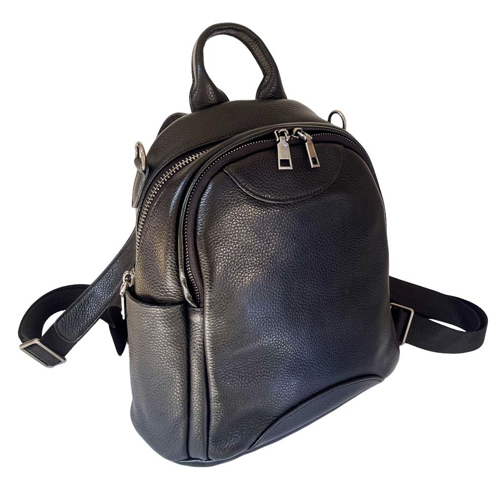 Mochila Casual Versátil, Couro Genuíno Primeira Camada Couro de Vaca Bolsa Feminina, Mochila Preta.