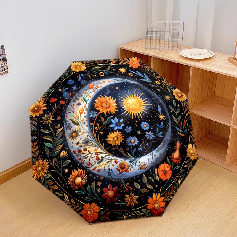 1 PC Automatic Folding Umbrella - Retro flowers Pattern, Portable & Foldable Design with 8 Ribs, Christmas Birthday Gifts