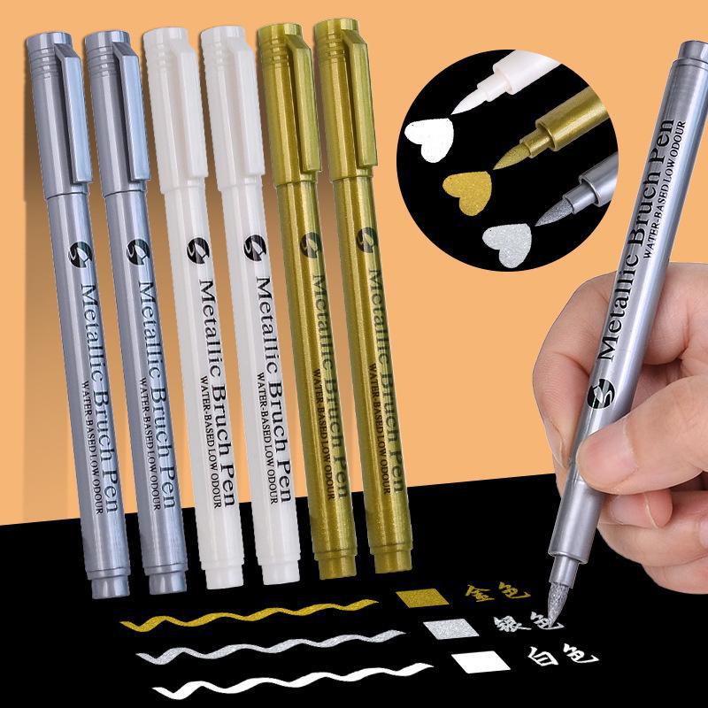 Waterproof Metallic Marker Pen for Greeting Card Painting Signature - Gold and Silver High Gloss Water-Based Paint Pen.