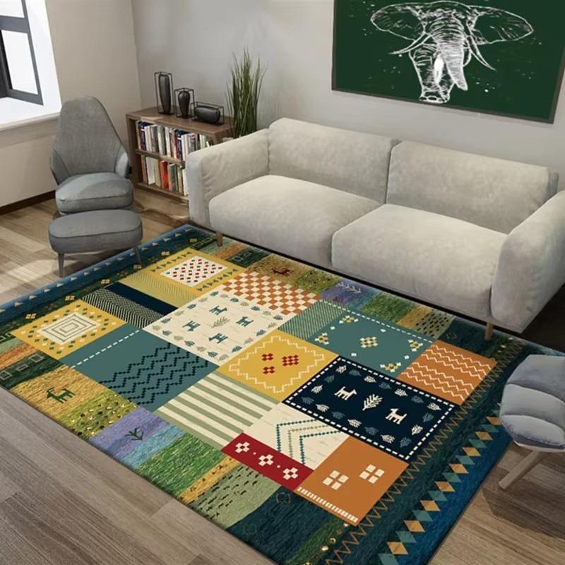 Bohemian Style Living Room Carpet Colorful Stripes Bedroom Rugs Easy Care Luxury Decorative Rugs Washable Large Size Carpets
