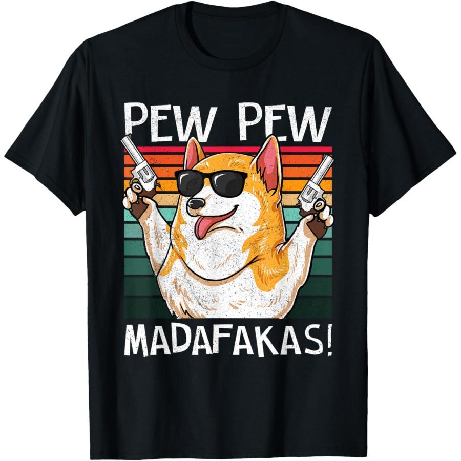 

Corgi Pew Pew Dog Vintage Retro Sunset Guns Nerd Gamer Dog T-Shirt XXXXXL чорний