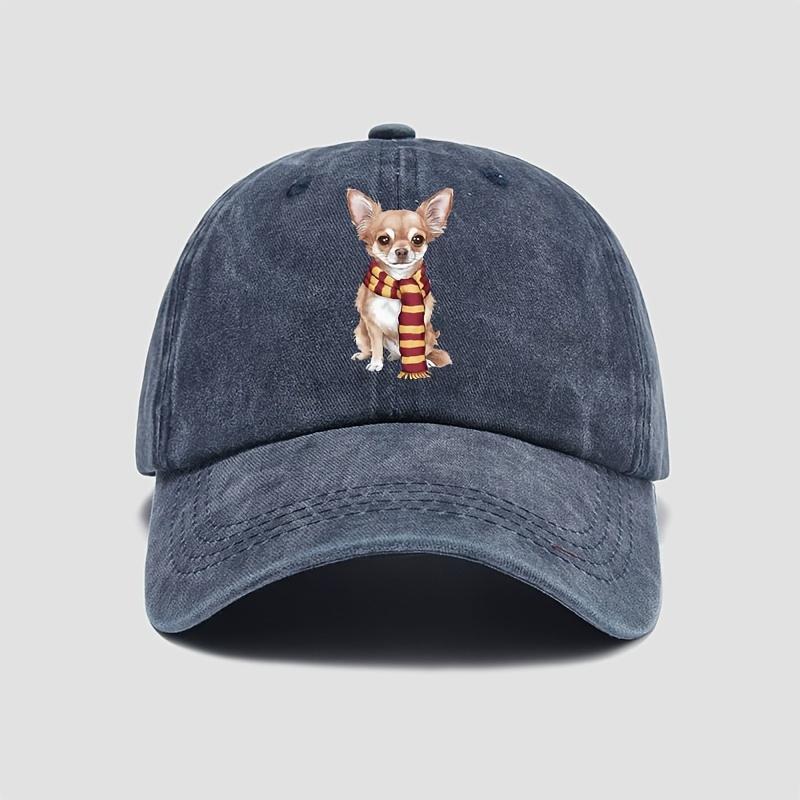Chihuahua Dog Scarf Print Washed Cotton Baseball Cap Adjustable Snapback Casual Hat Unisex Hat