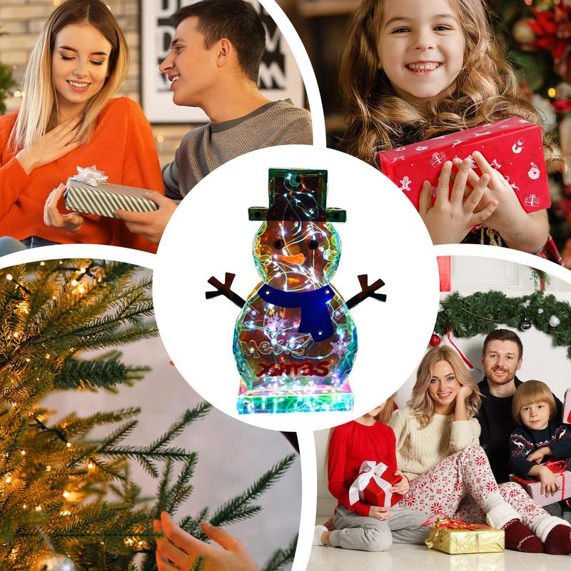 Prismatic Snowman 11.81in Outdoor Christmas Snowman with LED Lights USB Rechargeable Winter Night Lights for Indoor Outdoor