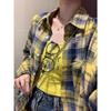 2024 Autumn Women's Versatile Egg Yellow Checkered Patchwork Long Sleeve Jacket