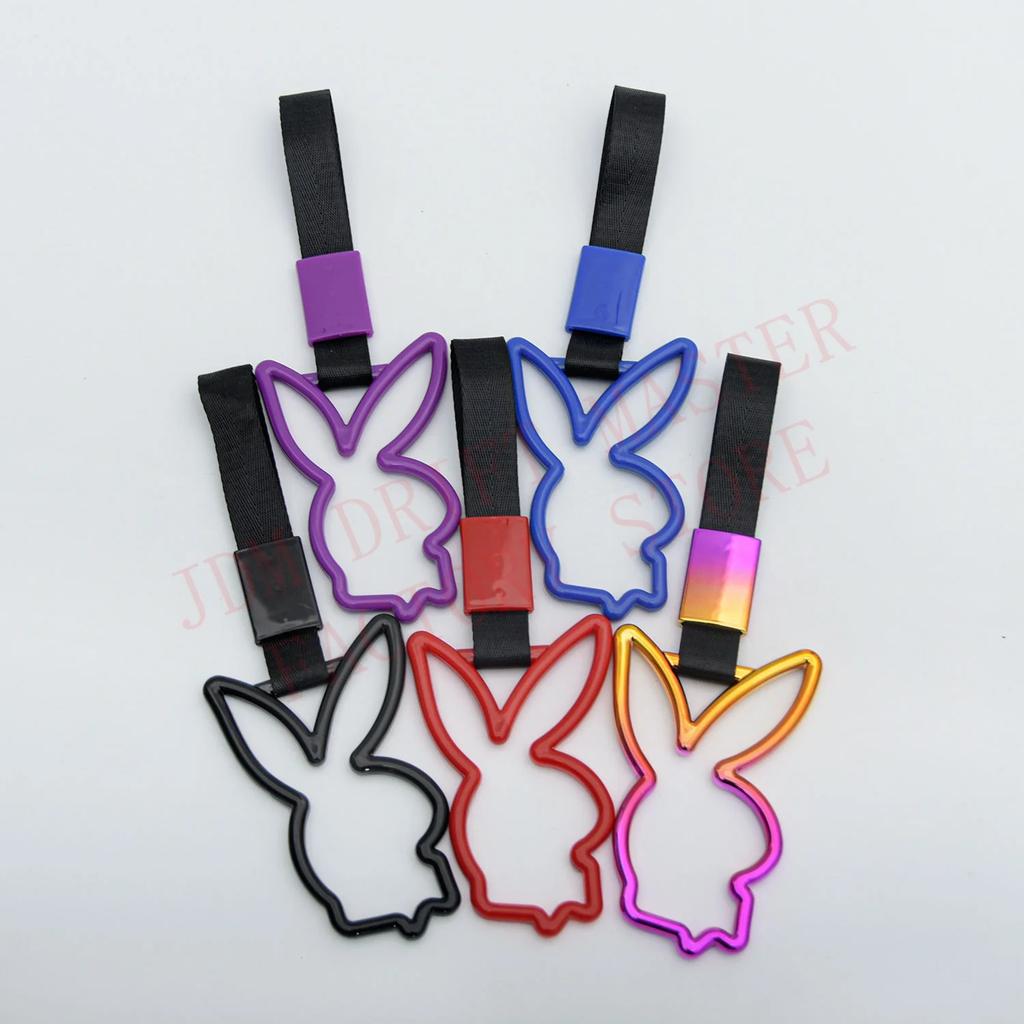 JDM Rabbit Racing Tsurikawa Ring Train Bus Handle Universal Drift Anime Car Modified Handle Nylon Strap For Car Warning
