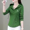 Spring and Summer Hooded Slim Long Sleeve Korean Version Spliced Pockets Solid Color Zipper Commute Fashion Causal T-shirt