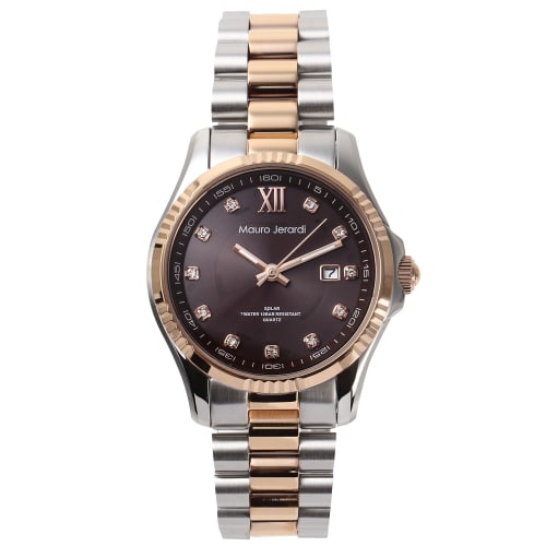 

Mauro Geraldi Solar Watch, All Stainless Steel, 10 ATM Water Resistant, Calendar, Zirconia, MJ037 (MJ037-1/Brown)