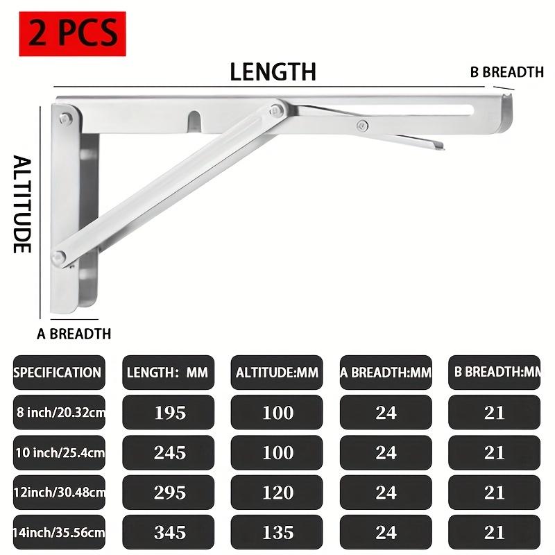

2PCS heavy duty stainless steel foldable l-brackets for increased load capacity, durability and abrasion resistance 8 inch серебряный