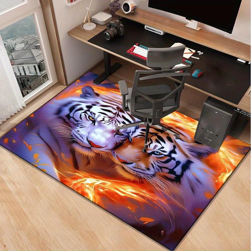 Fiery Tiger and White Tiger Rug for Bold Interior Design - Vibrant 3D Animal Art Carpet, Perfect for Gaming Room or Man Cave