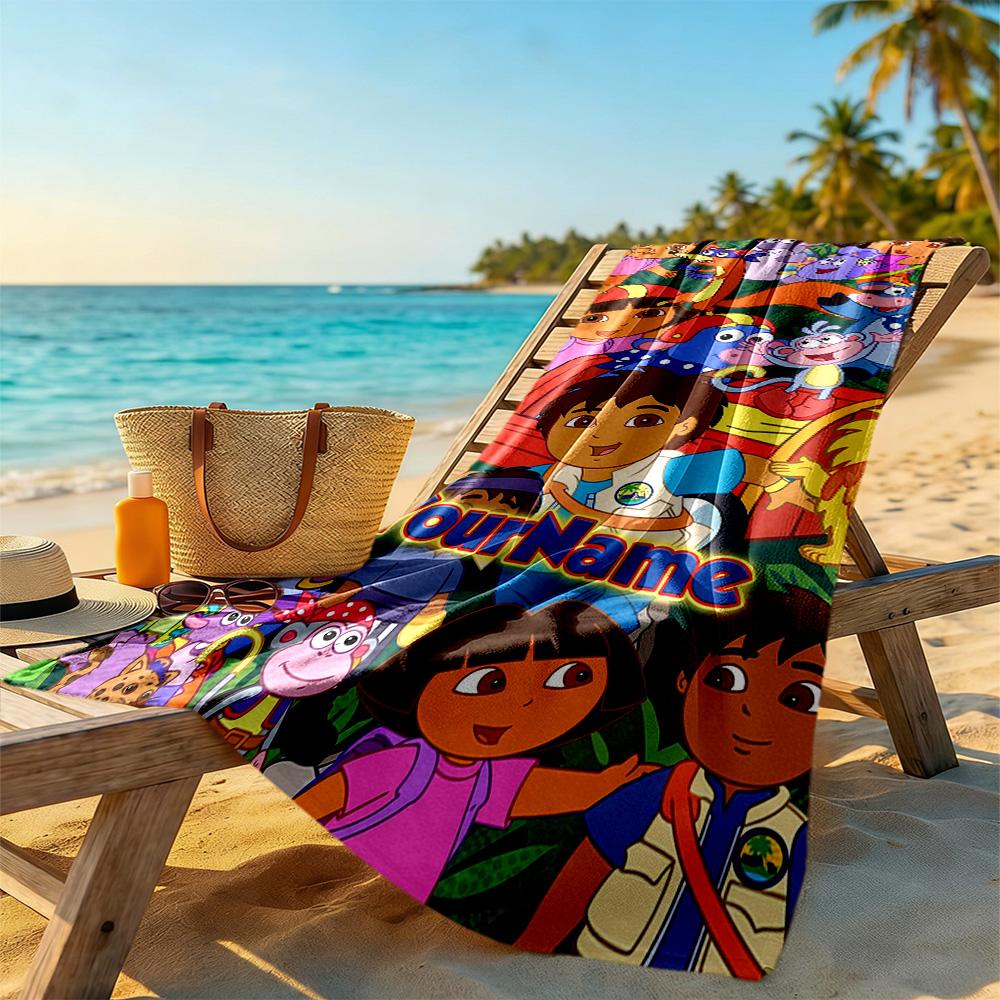 Dora Explorer Personalized Text Beach Towel Super Soft & Absorbent Ideal for Travel Outdoor Swim Pool Yoga Surf Camping Hiking Gym Gift Holiday