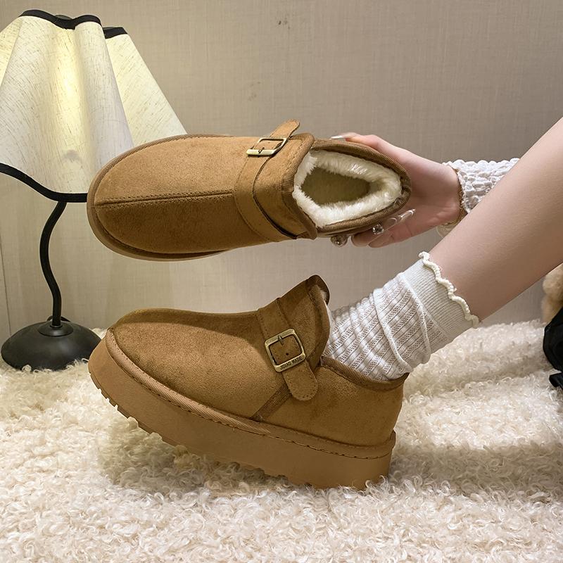 Women's Cow Suede Snow Boots Winter New Sleeve Belt Buckle Platform Non-Slip Cotton Boots
