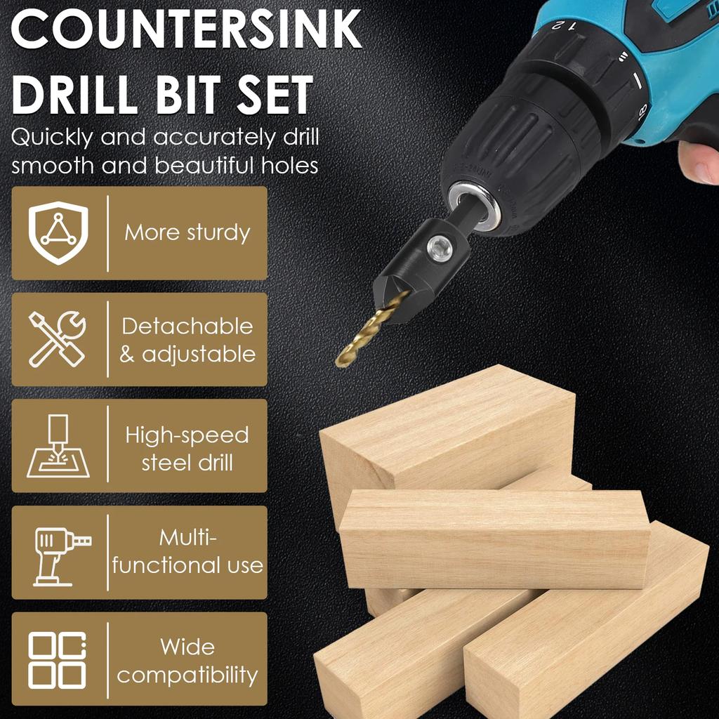 5pcs Countersink Drill Woodworking Drill Bit Set Drilling Pilot Holes for Screw Sizes #4 #6 #8 #10 #12 Cutter Screw Hole Drill