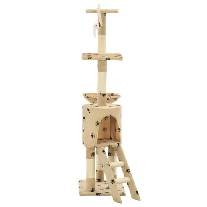 VidaXL Cat Tree with Sisal Scratching Post 138cm Beige Paw Print
