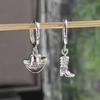 New Golden Silvery Asymmetric Zircon Cowboy Boots Hat Pendant Earrings Unique Fashion Versatile Hip Hop Jewelry Gift Wholesale